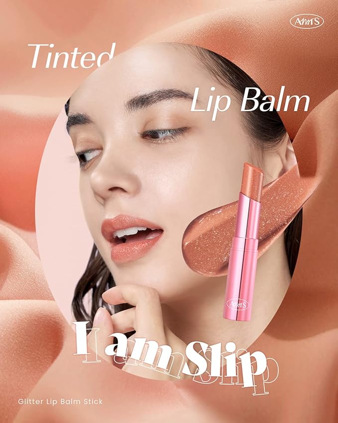 AMTS Tinted Lip Balm - Slip | Hydrating Glitter Lipstick | Pearl Shimmering Daily Lip Makeup for dry, cracked, chapped lips | korean beauty Moisture Lip Tint-VivaGrace Women