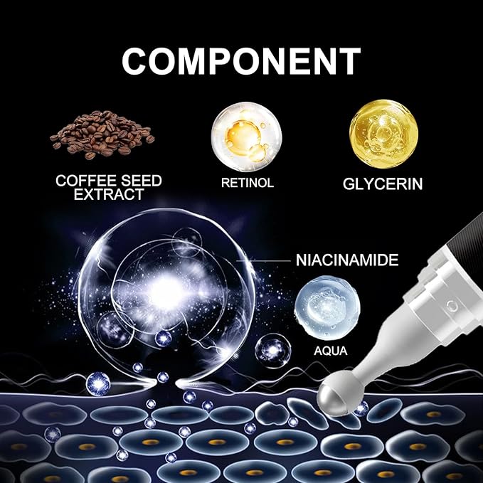 Eye Cream for Puffiness and Bags Under Eyes, Under Eye Cream for Dark Circles, Eye Roller for Puffy Eyes, Caffeine Eye Serum with 360°Massage Ball Reduce Wrinkles and Fine Lines-VivaGrace Women