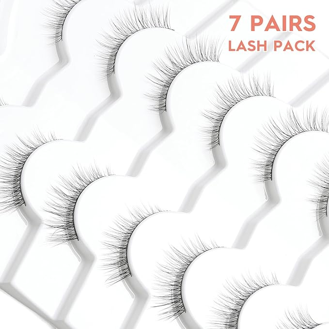 Natural Wispy Cat Eye Lashes - 3D Volume C Curl Eyelashes With Thin Band - 10mm Short Lashes - 7 Pairs-VivaGrace Women