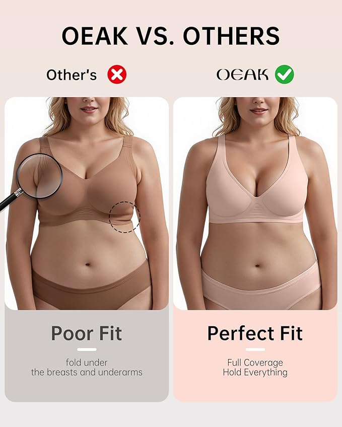 OEAK Womens Deep V Bras Wireless Comfortable Bra Supportive No Underwire Bras Tshirt Push Up Bralettes Plunge Seamless Bra-VivaGrace Women