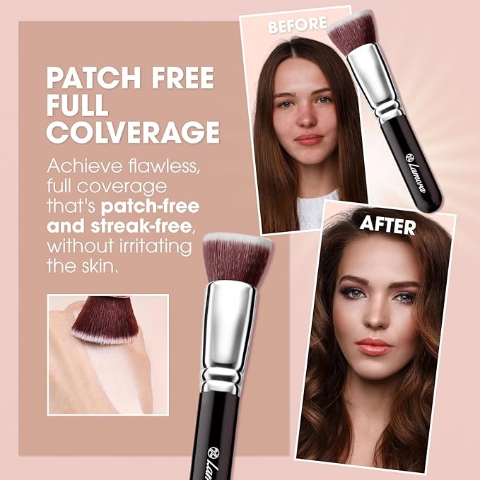 LAMORA Foundation Brush for Liquid Makeup - Kabuki Face Brush for Cream, Powder, Blush, and Concealer - Flat Top Blending, Buffing, Stippling Brush-VivaGrace Women