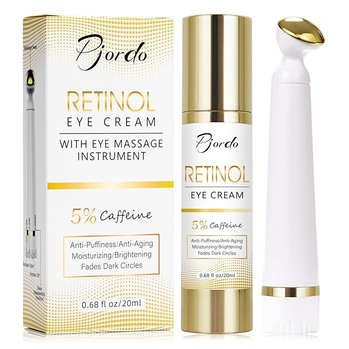 Retinol Eye Cream for Dark Circles Puffiness, Under Eye Cream Anti Aging Eye Cream Reduce Wrinkles & Fine Lines, 5% Caffeine Eye Cream with Eye Massage Wand, Perfect Gifts-VivaGrace Women