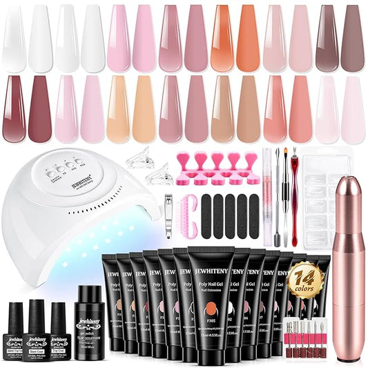 JEWHITENY 14 pcs Poly Gel Nail Extension Kit With Drill Machine U V Nail Light ALL In One Polygel Starter Kit-VivaGrace Women