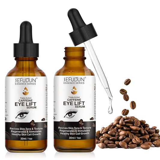 2 PCS Caffeine Eye Serum - Eye Cream for Dark Circles and Puffiness, with EGCG, Ascorbic Acid, Collagen, Caffeine Eye Lift Serum Reduces Under Eye Bags Wrinkles and Fine Lines- 2 oz/60 ml-VivaGrace Women