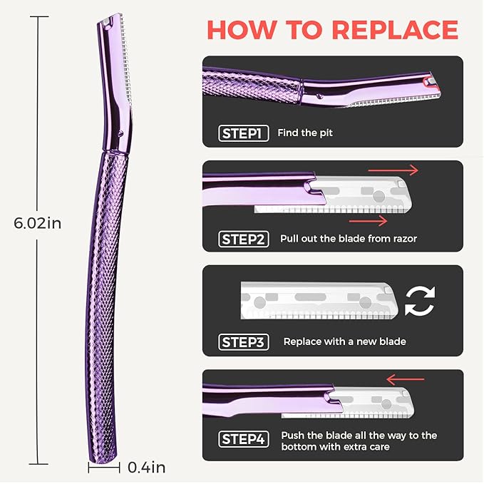ZOMCHI Eyebrow Razor, Face Razors for Women&Men, Eyebrow Trimmer Shaper with Precision Cover, Facial Shaver with 6 Blades (Purple)-VivaGrace Women