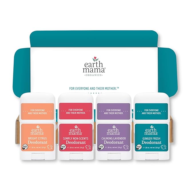 Earth Mama Mini Deodorant Travel Set | Safe for Sensitive Skin, Pregnancy and Breastfeeding, Contains Organic Calendula with No Fragrance Chemicals, No Baking Soda or Aluminum (4-Pack)-VivaGrace Women