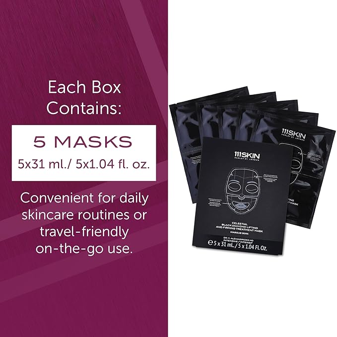 111SKIN Celestial Black Diamond Lifting and Firming Treatment Mask - Anti-Aging - Tone, Tighten, Retexturize Complexion - Fragrance Free - Set of 5 (2.5 oz each) - Face Mask-VivaGrace Women
