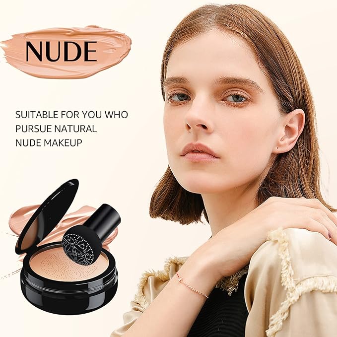 Mushroom Head Air Cushion CC Cream - Oil Control & Moisturizing Concealer Makeup Base, Brighten Long - Lasting Even Color Correcting Concealer Full Coverage for All Skin Types (Nude)-VivaGrace Women