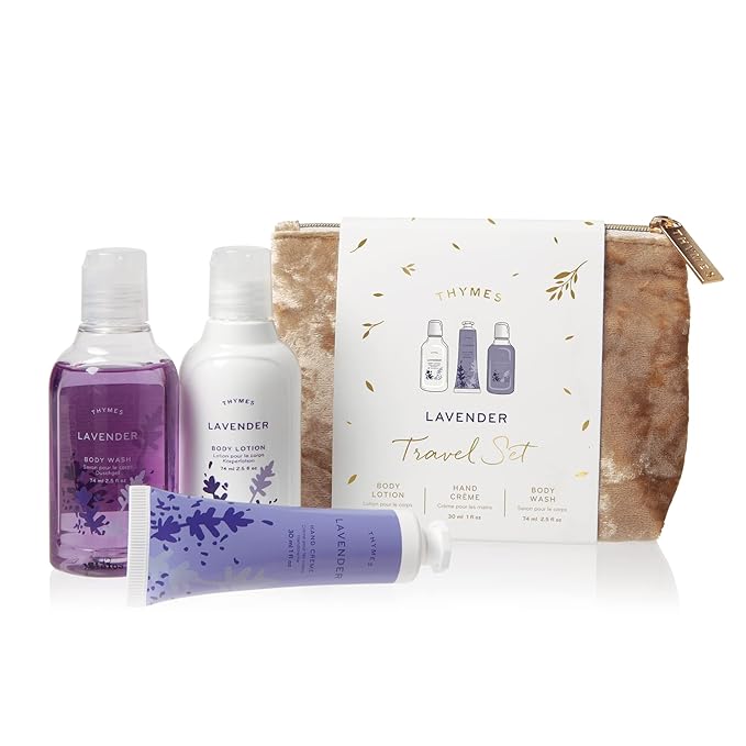 Thymes Travel Set and Beauty Bag - Contains Body Wash, Body Lotion & Hand Cream - Lavender-VivaGrace Women