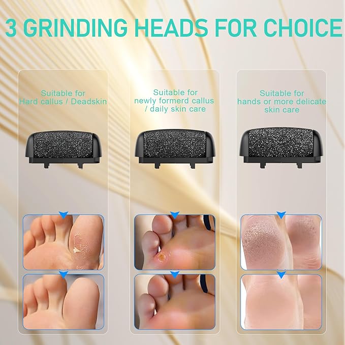 Electric Callus Remover for Feet - with Larger Grinding Head, Portable Pedicure Kit Foot File Callus Remover, Rechargeable Waterproof Foot File for Foot Care Deadskin Remover LCD Display-Black-VivaGrace Women