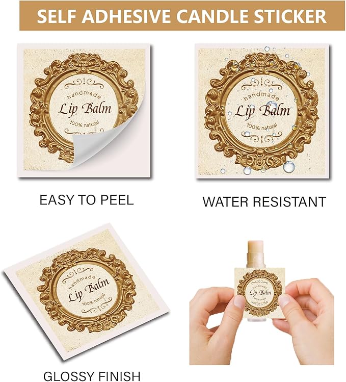 CRASPIRE 80Pcs 8 Styles Lip Balm Sticker Retro Photo Frame Self-Adhesive Homemade Lip Balm Labels Vintage Square DIY Label Stickers for Lip Balm Containers Cosmetics Lipsticks-VivaGrace Women