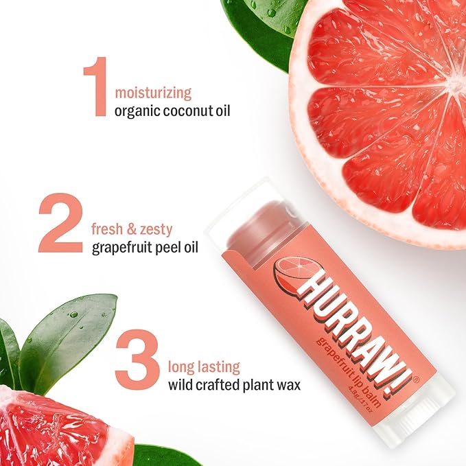 Hurraw! Grapefruit Lip Balm, 3 Pack: Organic, Certified Vegan, Cruelty and Gluten Free. Non-GMO, 100% Natural Ingredients. Bee, Shea, Soy and Palm Free. Made in USA-VivaGrace Women