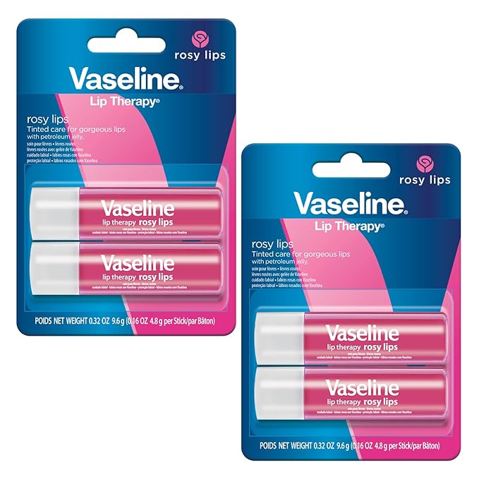 Vaseline Lip Therapy Care Rosy, Fast-Acting Nourishment, Ideal for Chapped, Dry, Cracked, or Damaged Lips, Lip Balm, 2-Pack of 2, 0.16 Oz Each, 4 Lip Balms-VivaGrace Women