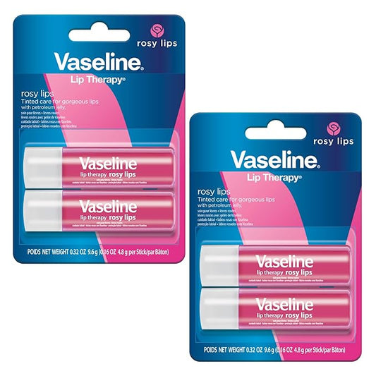 Vaseline Lip Therapy Care Rosy, Fast-Acting Nourishment, Ideal for Chapped, Dry, Cracked, or Damaged Lips, Lip Balm, 2-Pack of 2, 0.16 Oz Each, 4 Lip Balms-VivaGrace Women