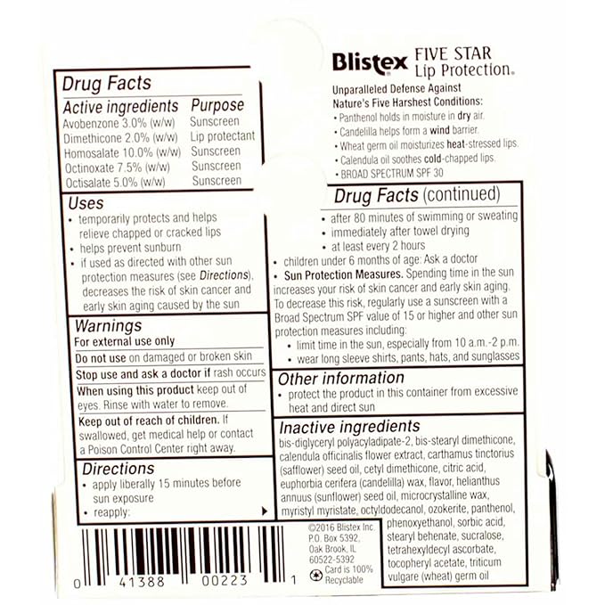 Blistex Five Star Lip Protection SPF 30 0.15 oz Pack of 5-VivaGrace Women