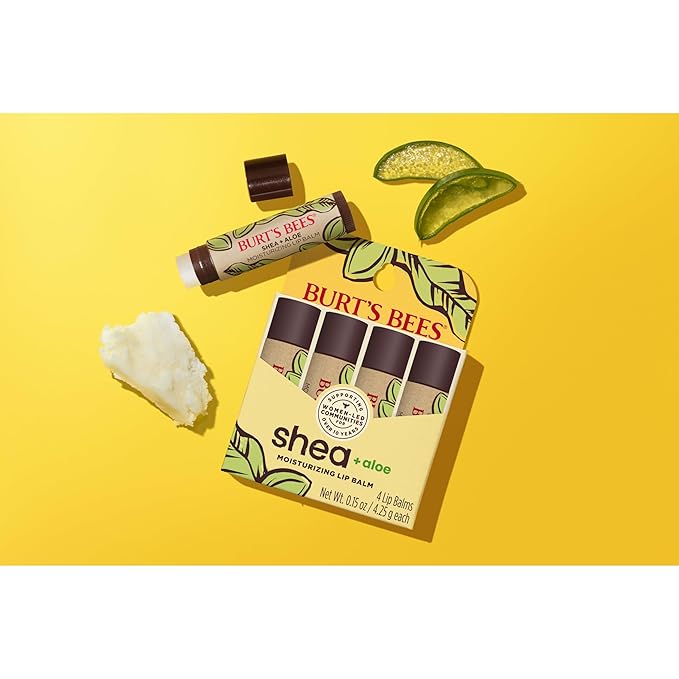 Burt's Bees Lip Balm Mothers Day Gifts for Mom - Shea and Aloe Lip Moisturizer With Responsibly Sourced Beeswax, Tint-Free, Natural Origin Conditioning Lip Treatment, 4 Tubes, 0.15 oz.-VivaGrace Women
