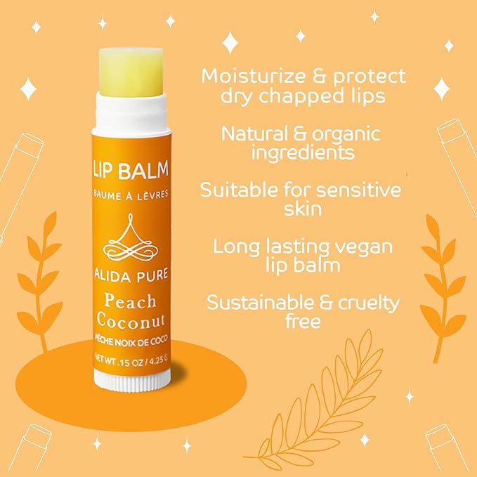Peach Coconut Lip Balm Collection, Vegan Lip Balm Set, Lip Balm, Beeswax Free, with Avocado Oil, Organic Jojoba Oil, and Vitamin E, Natural Moisturizer for Dry, Chapped Lips, 3 Tube Set-VivaGrace Women