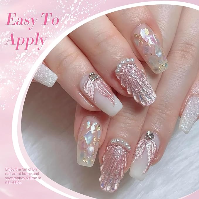 Born Pretty Pearl Gel Nail Polish Aurora Iridescent Glitter Shimmer Mermaid Pearl Gel Polish Drawing Gel Nail Polish Shell Swirl Thread Effect Nail Gel Soak Off Led Summer DIY Gift 6PCS-VivaGrace Women