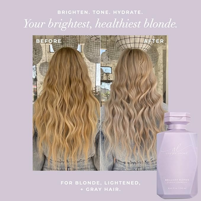Goldie Locks Brilliant Blonde Purple Shampoo for Blonde, Lightened, Grey Hair & Extensions, Brightens, Tones, Eliminates Brass, Sulfate-Free, Nourishing, Moisturizing, Color Safe, 8.45 Fl Oz Bottle-VivaGrace Women