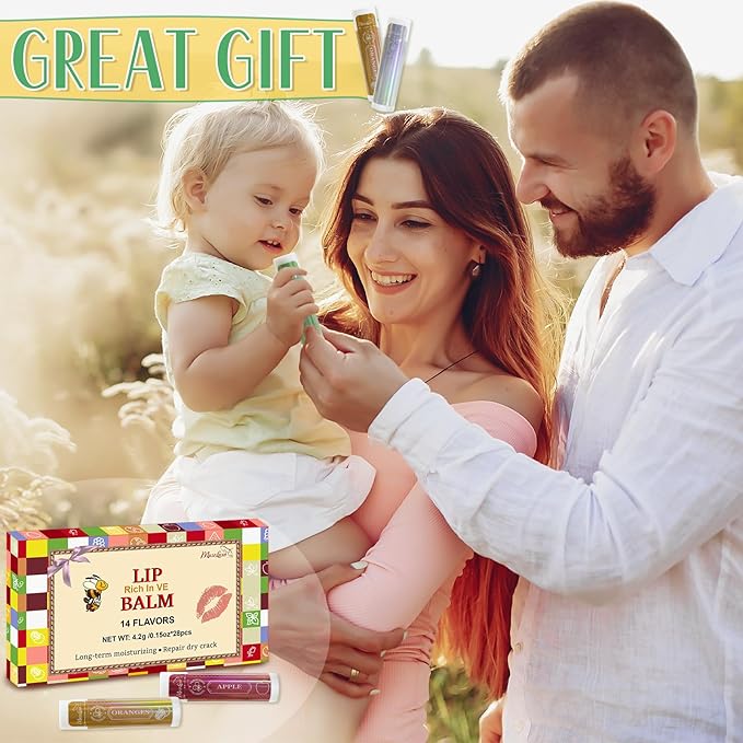 28 Pack Lip Balm,Natural Lip Balm Bulk with Vitamin E and Coconut Oil,14 Flavored Lip Balm Set, Lip Care Product, Moisturizing & Soothing Chapped Lips,Bulk Gifts for Women Party Favors-VivaGrace Women