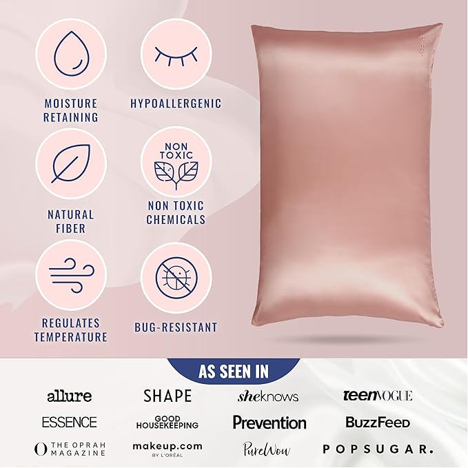 Blissy Silk Pillowcase - 100% Pure Mulberry Silk - 22 Momme 6A High-Grade Fibers - Silk Pillow Cover for Hair & Skin - Regular, Queen & King (Rose Gold, King)-VivaGrace Women