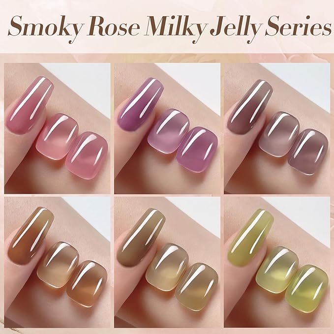 Born Pretty Jelly Gel Nail Polish Milky Jelly Translucent Gel Polish Sheer Red Purple Brown Grey Green Nail Art Varnish Manicure 6PCS-VivaGrace Women