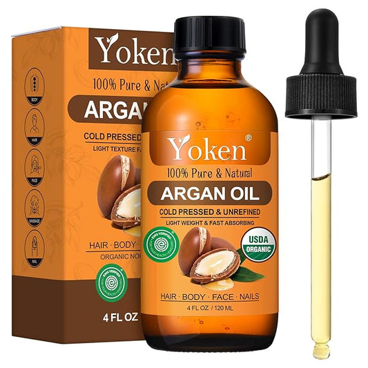 Yoken Organic Argan Oil for Hair 4 Fl Oz, USDA Pure and Natural Morocco Argan Oil, Argon Oil For Hair, Scalp, Face & Skin Care, 100% Cold Pressed Hair Conditioner, Unrefined Argon Nails Carrier Oil-VivaGrace Women