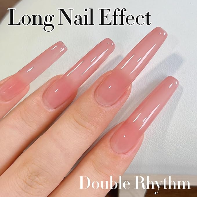 Double Rhythm Translucent Gel Polish Sheer Neutral Natural Light Milky Same Color Same Bottle 15ML Jelly Nail Polish Nail Art DIY at Home (Nude Milky Pink-A1384)-VivaGrace Women