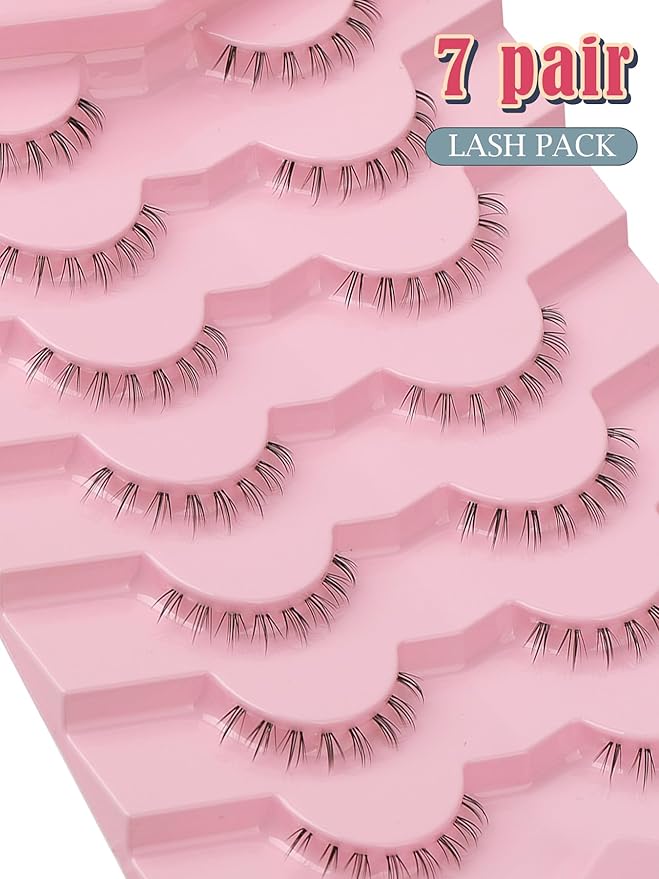 Lashes Natural Bottom Lashes 8mm Lower False Eyelashes Natural Look Strip Lashes Extention Wispy Bottom Eyelashes Fake Lashes Pack 7 Pairs-VivaGrace Women