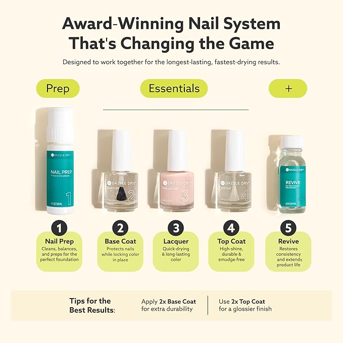 Dazzle Dry Nail Lacquer (Step 3) - Livin' La Vida Yoga - A soft and pale creamy pink with a hint of diamond dusted shimmer. Semi-sheer cream. (0.5 fl oz)