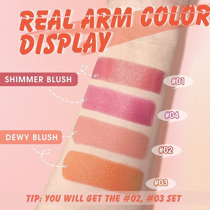 2 Pcs Cream Blush Stick Makeup Kit, Natural Shimmer & Matte Stick Blush Wand for Cheeks, Lightweight Blendable Silky Cream Blush Makeup -Matte Blush (#02 Soft Pink #03 Coral Orange)-VivaGrace Women