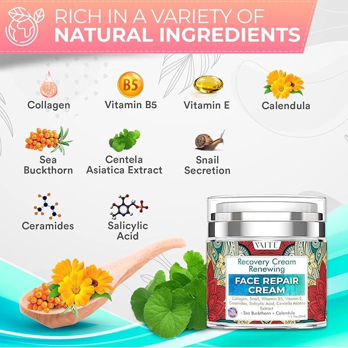 VAITE Face Moisturizer Remedy Skin Repair Cream with Snail, Salicylic Acid, Vitamin B5, Vitamin E, Collagen, and Ceramides for Men and Women Anti-aging Anti-wrinkle Made in USA Night and Day-VivaGrace Women