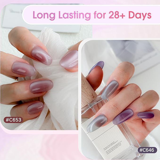 ROSALIND Cat Eye Gel Nail Polish, 8 Color Jelly Gel Polish with Magnet Stick Magnetic Cateye Translucent Effect Sheer Glitter Collection Manicure Gifts for Women-VivaGrace Women