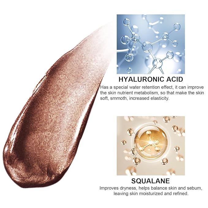 Natural Glow Liquid Filter Makeup, Longwear Face Luminizer, Complexion Booster For Any Part of the Body, Liquid Highlighter with Brush Kit, Infused Hyaluronic Acid, 1.06 fl oz (#08 RICH)-VivaGrace Women