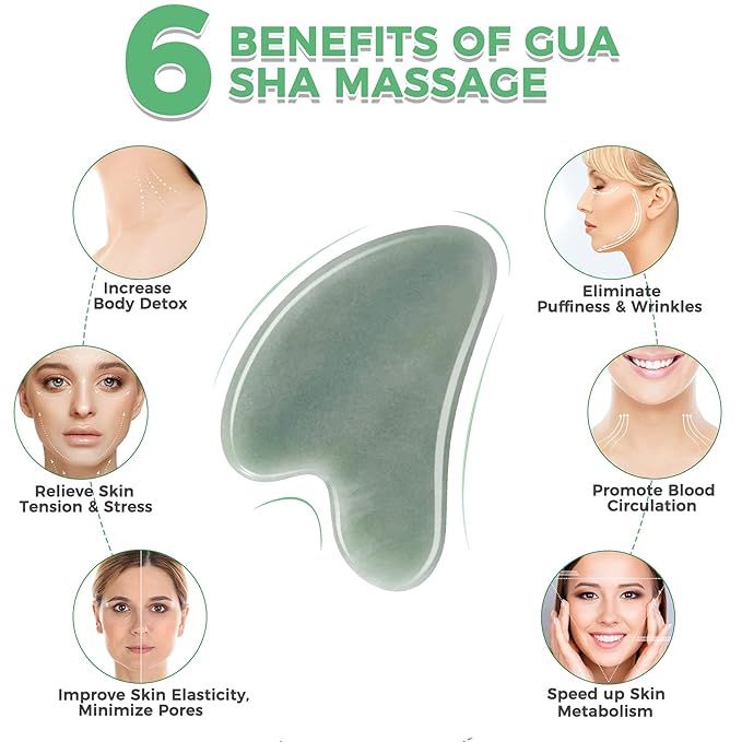 Gua Sha Guasha Facial Tools - Guasha Tool for Face Gua Sha Jade Stone Larbois Gua Sha Scraping Massage Tool for Face and Body SPA Acupuncture Therapy Relieve Muscle Tension Reduce Puffiness (Green)-VivaGrace Women