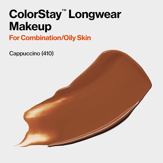 Revlon Liquid Foundation, ColorStay Face Makeup for Combination & Oily Skin, SPF 15, Medium-Full Coverage with Matte Finish, Cappuccino (410), 1.0 oz-VivaGrace Women