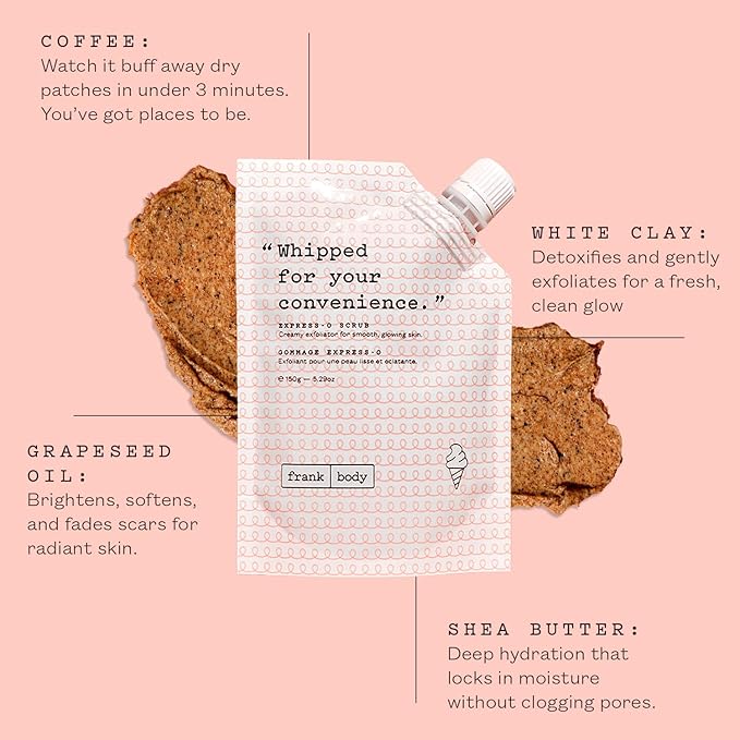 frank body Express-O Coffee Scrub | Natural, Vegan, Cruelty Free Exfoliating Body Scrub Smooths, Exfoliates, and Fades Scars & Marks with Shea Butter, Grapeseed Oil, and White Clay | 5.07 oz / 15 g-VivaGrace Women