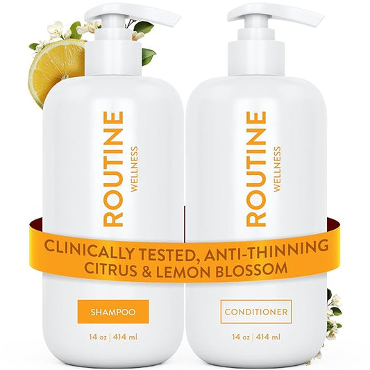Routine Wellness Anti-Thinning Shampoo and Conditioner Set for Thinning Hair - Biotin DHT Blocker Women & Men - Color Safe Shampoo for Hair Loss & Healthier Hair - Citrus & Lemon Blossom (Pack of 2)-VivaGrace Women