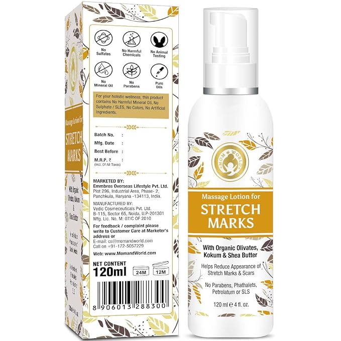 Mom & World Massage Lotion For Stretch Marks -120ml - With Organic Olivates, Kokum & Shea Butter-VivaGrace Women
