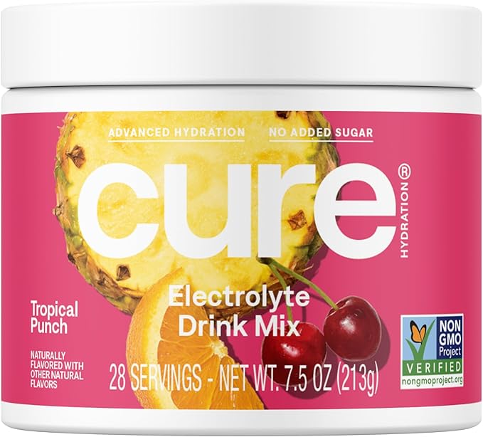 Cure Hydration | Plant-Based Electrolyte Drink Mix | No Added Sugar | Dehydration Relief Powder Made with Coconut Water | Non-GMO | Vegan | 28 Servings Jar - Tropical Punch-VivaGrace Women