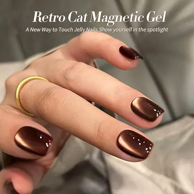 Born Pretty Cat Magnetic Eye Gel Nail Polish, Fall Winter Retro Cat Magnetic Gel, Pink Brown Blue Gray Green Magnetic Soak Off Nail Art Salon Manicure Home Gift 7ML 6PCS-VivaGrace Women