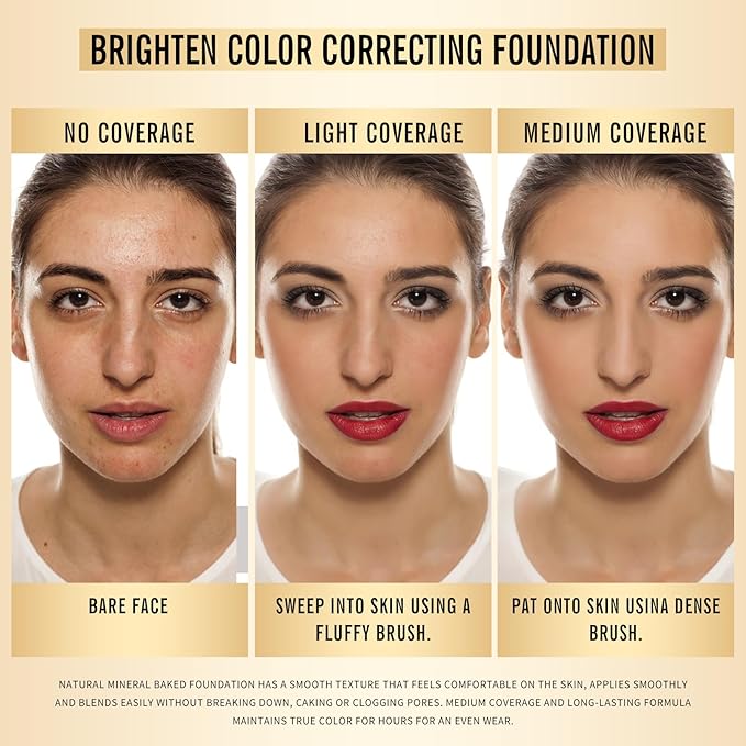 KIMUSE Lighting Glow Baked Foundation, Brighten Color, Color Corrector, Buildable Coverage, Lightweight Powder Foundation, Radiant Natural Finish-VivaGrace Women