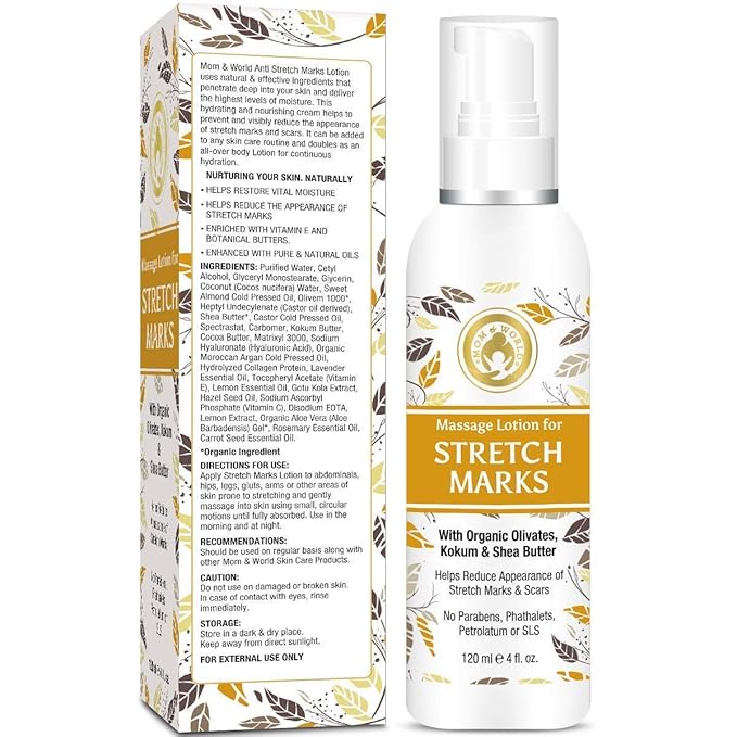 Mom & World Massage Lotion For Stretch Marks -120ml - With Organic Olivates, Kokum & Shea Butter-VivaGrace Women