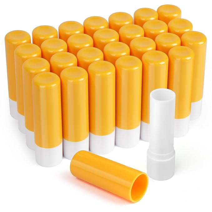 LotFancy Lip Balm Tubes Empty, 28Pcs 4.5ml Lip Balm Container Tubes with Yellow Caps, BPA Free & Leak Free, Refillable-VivaGrace Women