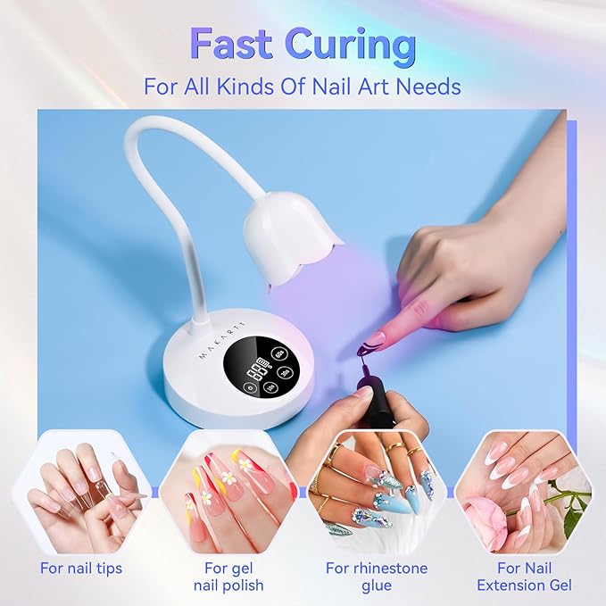 Makartt UV Nail Lamp: Mini UV Light for Gel Nails Polish Luminoza 30W Rechargeable LED Nail Light Nail Dryer with 4 Timers & Auto Sensor, Fast Curing Goosenecks Lamp for Home DIY Manicure-VivaGrace Women