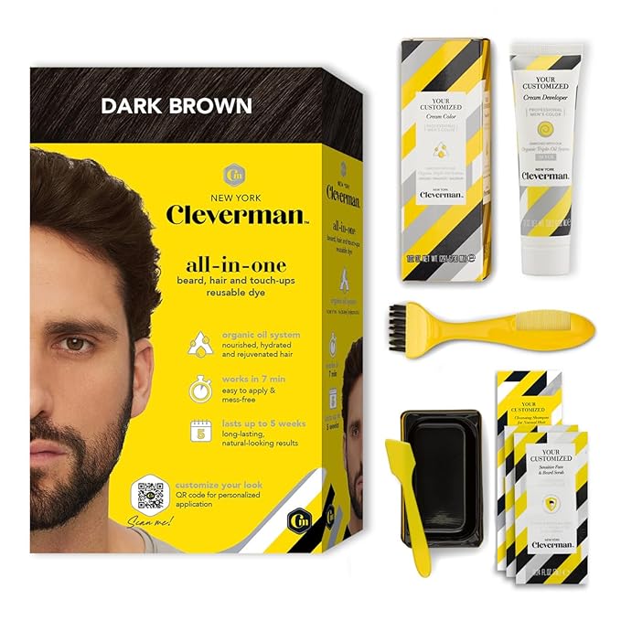 Cleverman Dark Brown Hair & Beard Dye Kit for Men - Natural-Looking Gray Coverage, Professional-Quality, Ammonia-Free for Hair, Beard & Mustache-VivaGrace Women