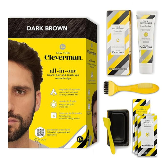 Cleverman Dark Brown Hair & Beard Dye Kit for Men - Natural-Looking Gray Coverage, Professional-Quality, Ammonia-Free for Hair, Beard & Mustache-VivaGrace Women
