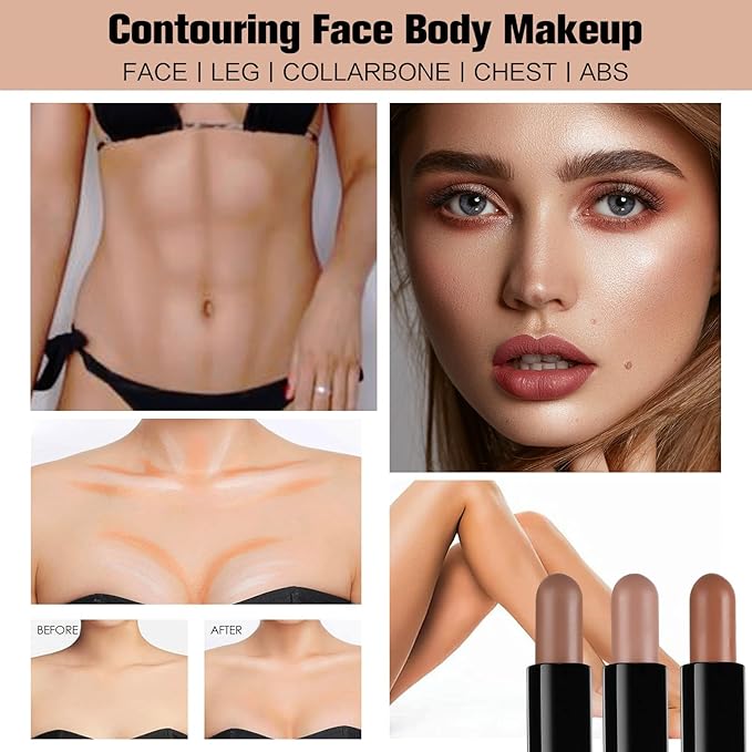 Contour Stick, 4Pcs Dual-Ended Highlighter Makeup Pen & Contouring Stick for Face Shaping, Long Lasting Waterproof Cream Bronzer & Highlight Sticks Make Up Kit for All Skin Tones(Set A+Set B)-VivaGrace Women