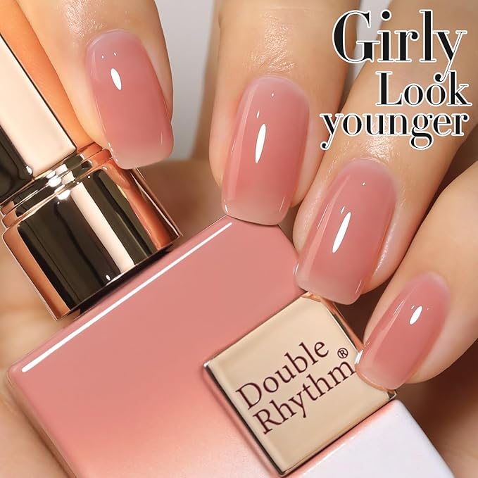 Double Rhythm Translucent Gel Polish Sheer Neutral Natural Light Milky Same Color Same Bottle 15ML Jelly Nail Polish Nail Art DIY at Home (Pink Clear-A1323)-VivaGrace Women