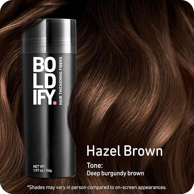 BOLDIFY Hair Fibers (56g) - Fill In Thinning and Fine Hair for an Instantly Fuller, Thicker Look - 14 Shades for Women & Men - Hazel Brown-VivaGrace Women